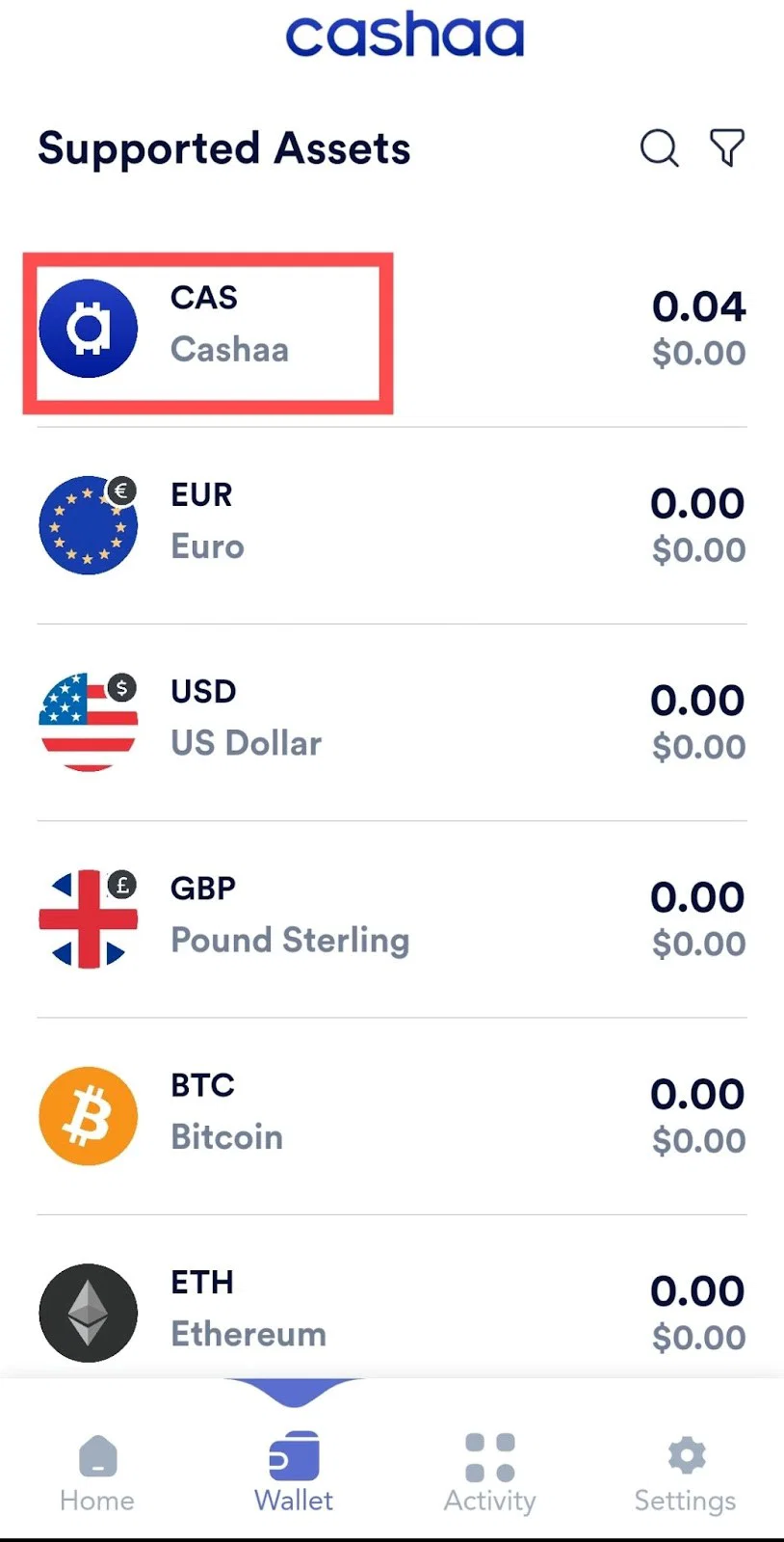 Screenshot for step 2: How to Deposit Cryptocurrency on Cashaa
