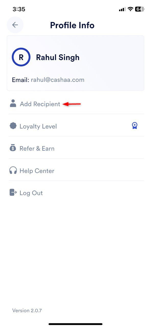 Screenshot for step 2: How To Add a Recipient To Send Cryptocurrency