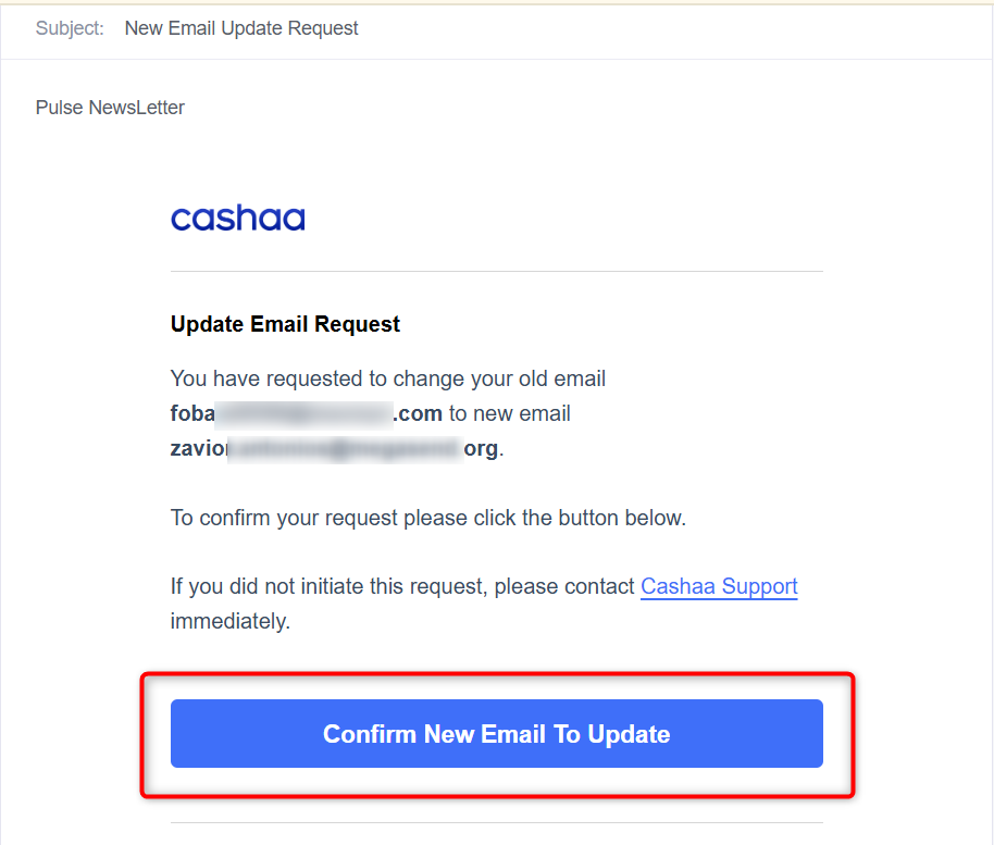 Screenshot for step 5: How to Change the Email Address on your Cashaa App
