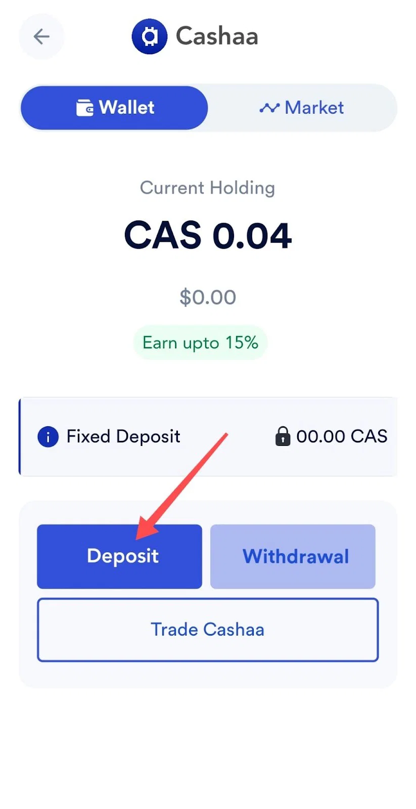 Screenshot for step 3: How to Deposit Cryptocurrency on Cashaa