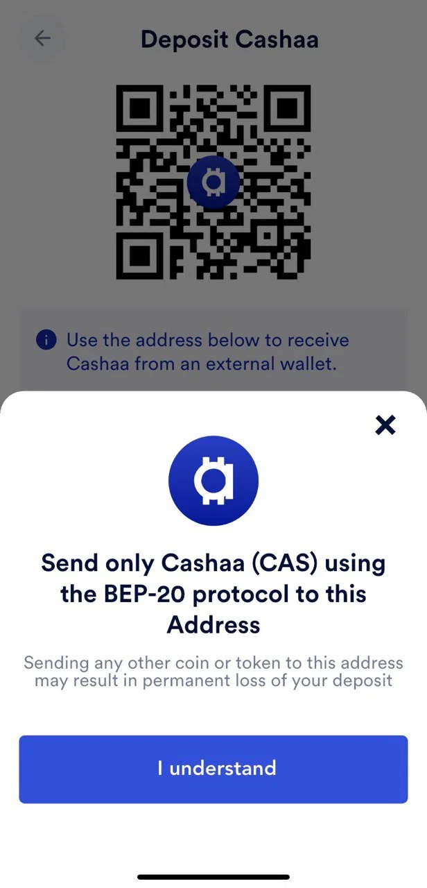 Screenshot for step 4: How to Deposit Cryptocurrency on Cashaa