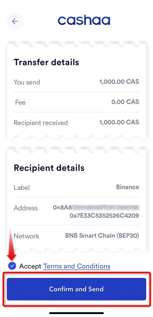 Screenshot for step 5: How to Withdraw Cryptocurrency from Cashaa