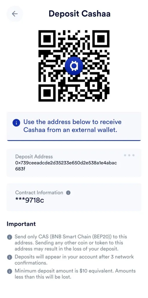 Screenshot for step 5: How to Deposit Cryptocurrency on Cashaa