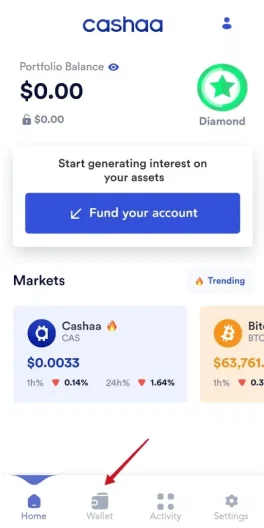 Screenshot for step 1: How to Deposit Cryptocurrency on Cashaa