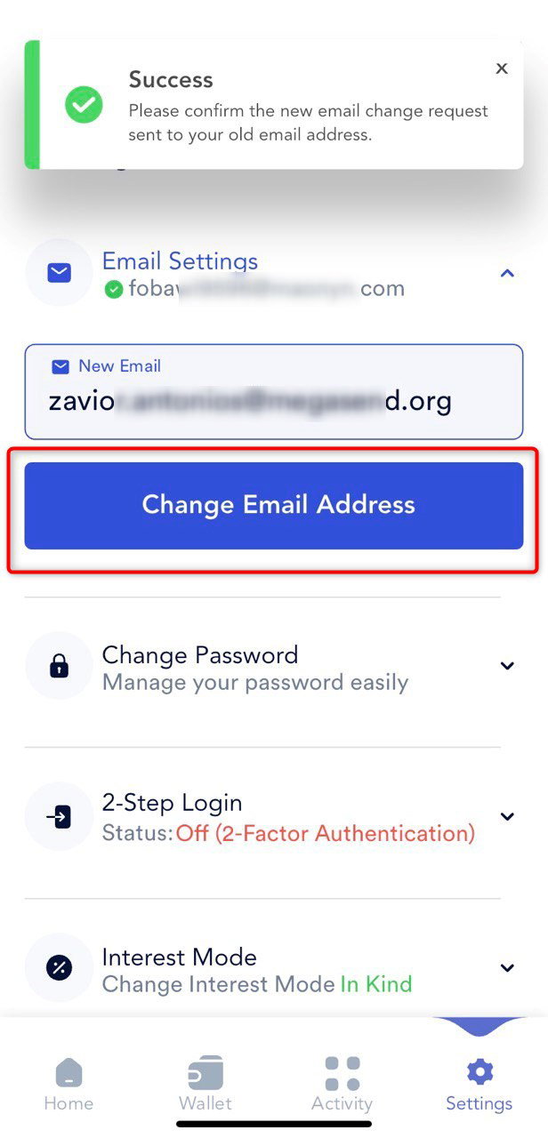 Screenshot for step 4: How to Change the Email Address on your Cashaa App