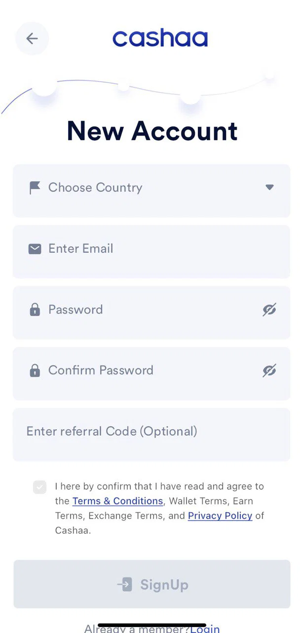 Screenshot for step 4: How to Sign Up and Create an Account on the Cashaa App