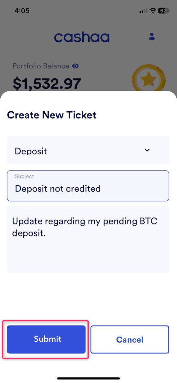 Screenshot for step 4: How to raise tickets for issues with your Deposits or Withdrawals?